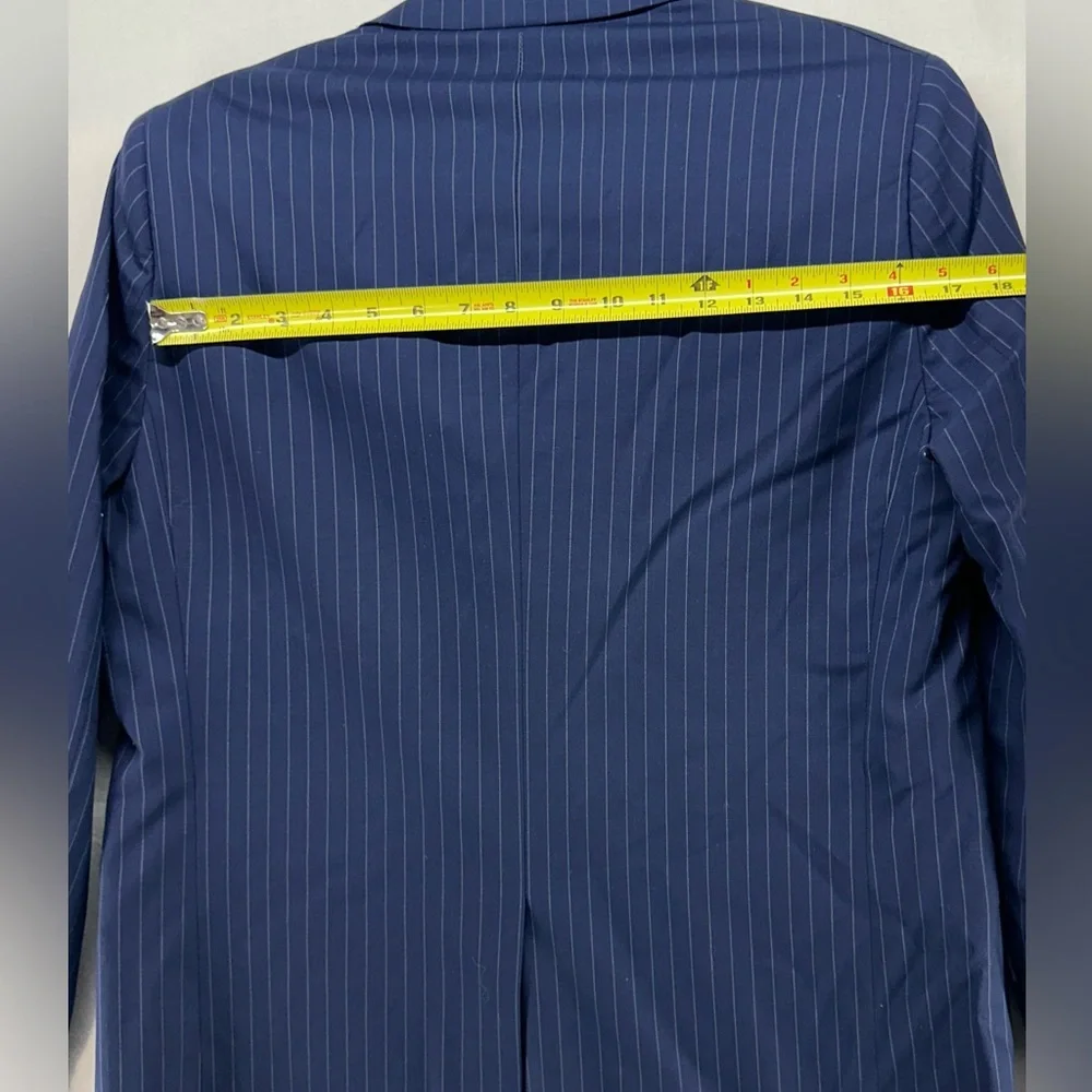 Indochino‎ Jacket Blazer Sport Coat Wool Navy Blue Pin Stripe 2 Button 38 NWT